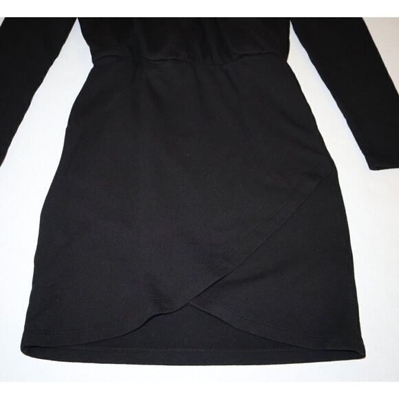 Monrow Women's Sz Small Black Supersoft Fleece Cross Over V Mini Dress - Picture 11 of 11